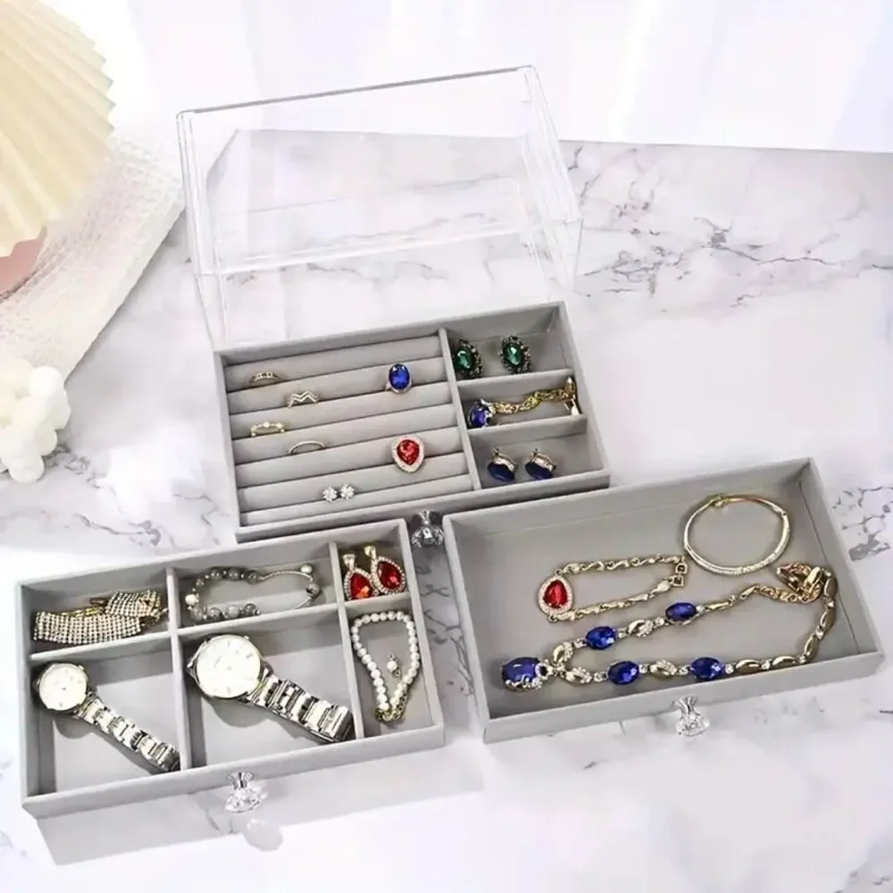 NWT 3 Tiers Beige Jewelry Box Case  Jewelry Organizer Rings, Earrings Bracelets